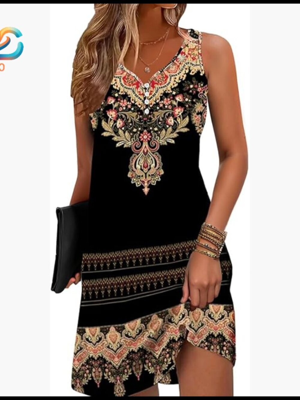 Floral Printed Sleeveless A-Line Sundress Vintage Style Beach Casual Dress